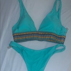 Turquoise Smocked Band Bikini Set - Women Swim